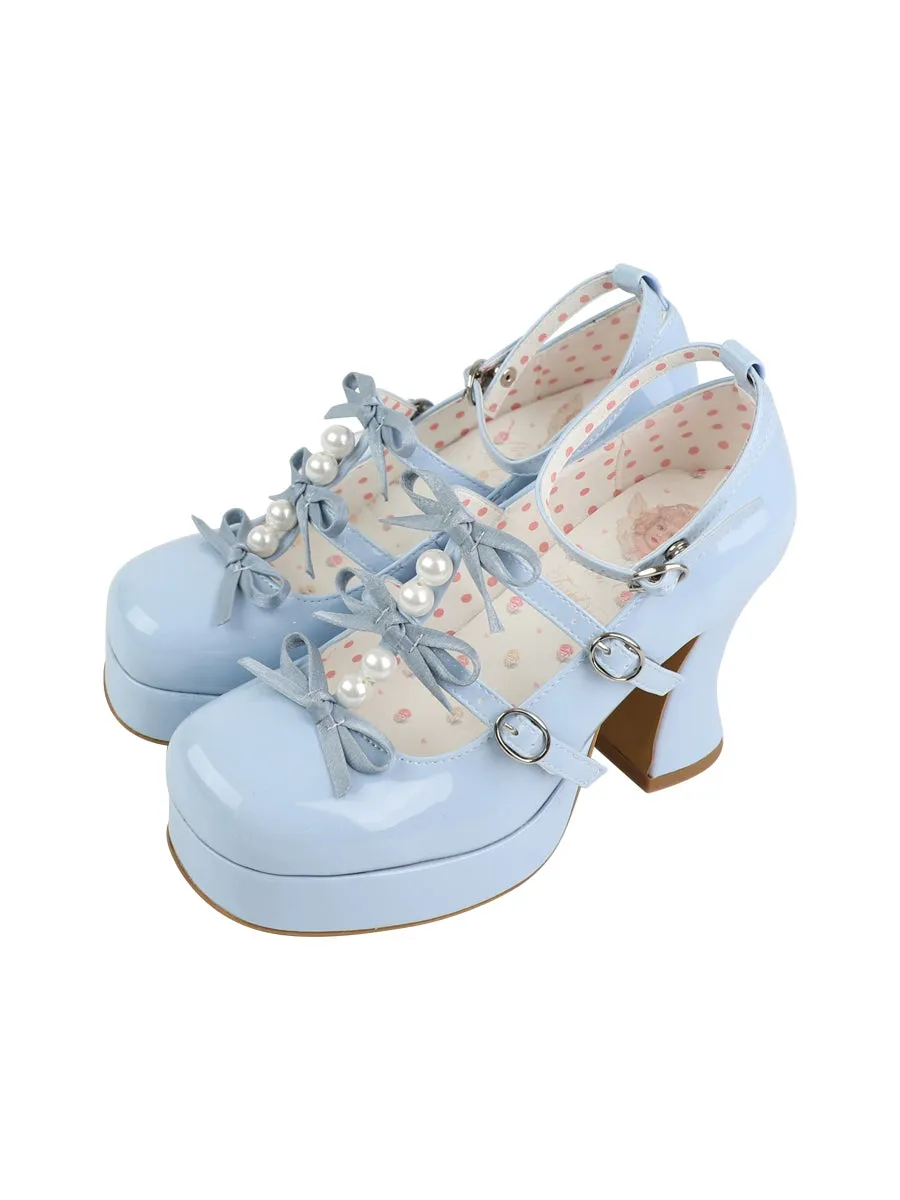 Pure Tea For Dream~Sweet Lolita Platform Pearl Bow Shoes