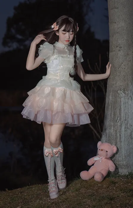 Pure Tea For Dream~Sweet Lolita Platform Pearl Bow Shoes