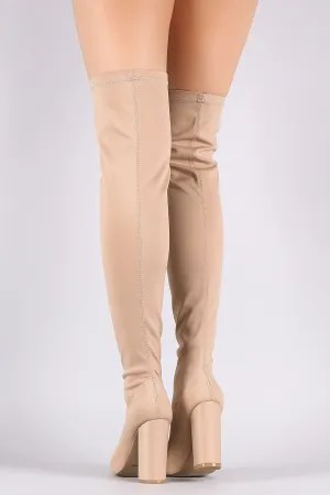 Qupid Elastane Pointy Toe Chunky Heeled Over-The-Knee Boots