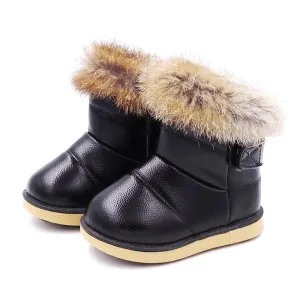 Rabbit Fur Cotton Boots - Black