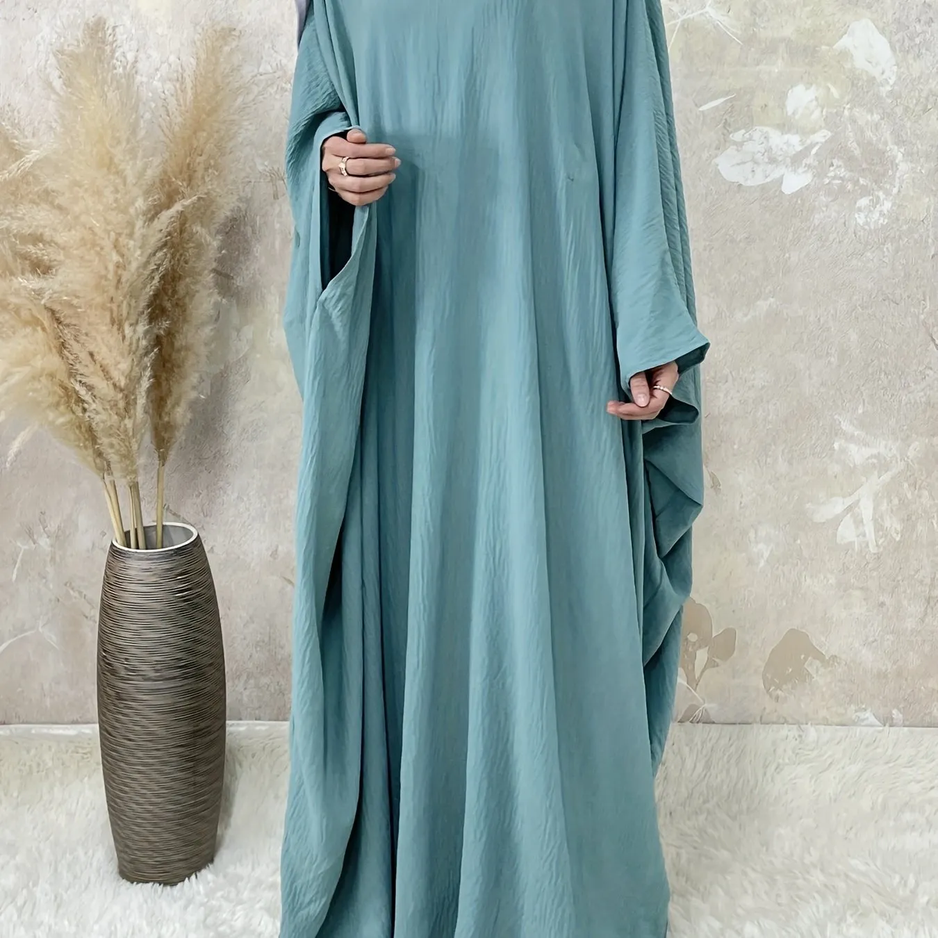 Ramadan Solid Simple Loose Modest Dress, Elegant Batwing Sleeve Maxi Length Dress, Women's Clothing