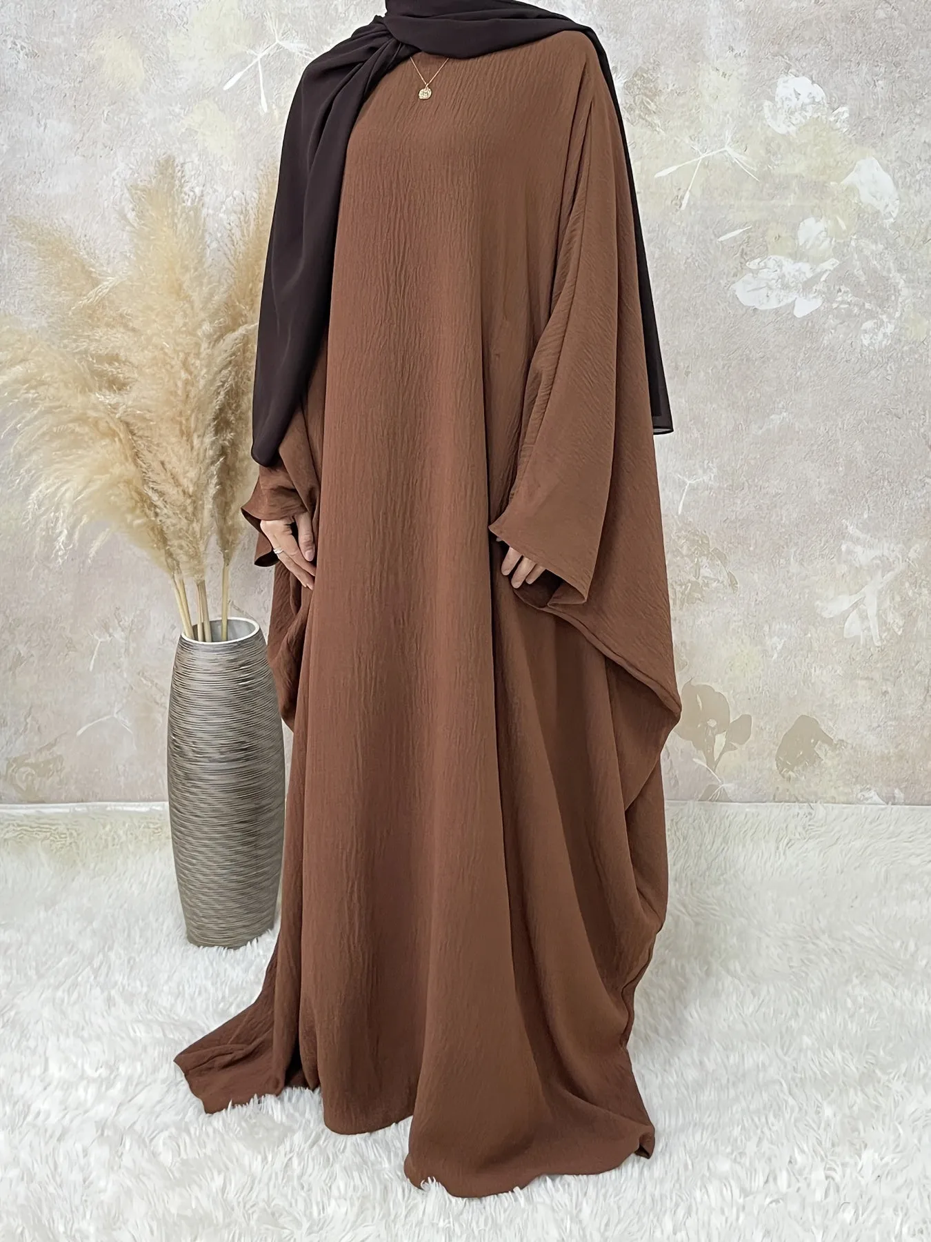 Ramadan Solid Simple Loose Modest Dress, Elegant Batwing Sleeve Maxi Length Dress, Women's Clothing