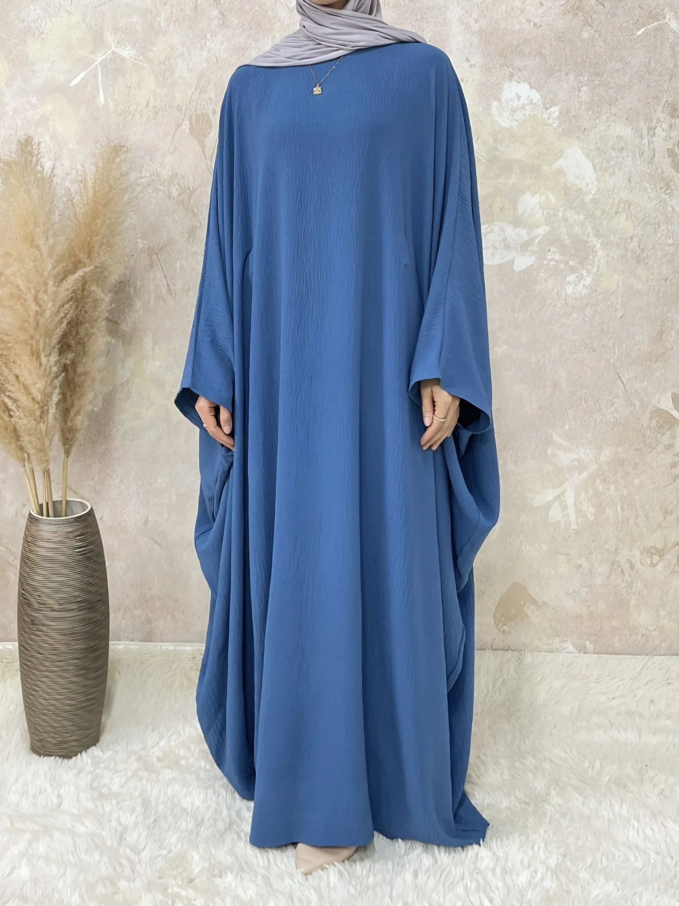 Ramadan Solid Simple Loose Modest Dress, Elegant Batwing Sleeve Maxi Length Dress, Women's Clothing