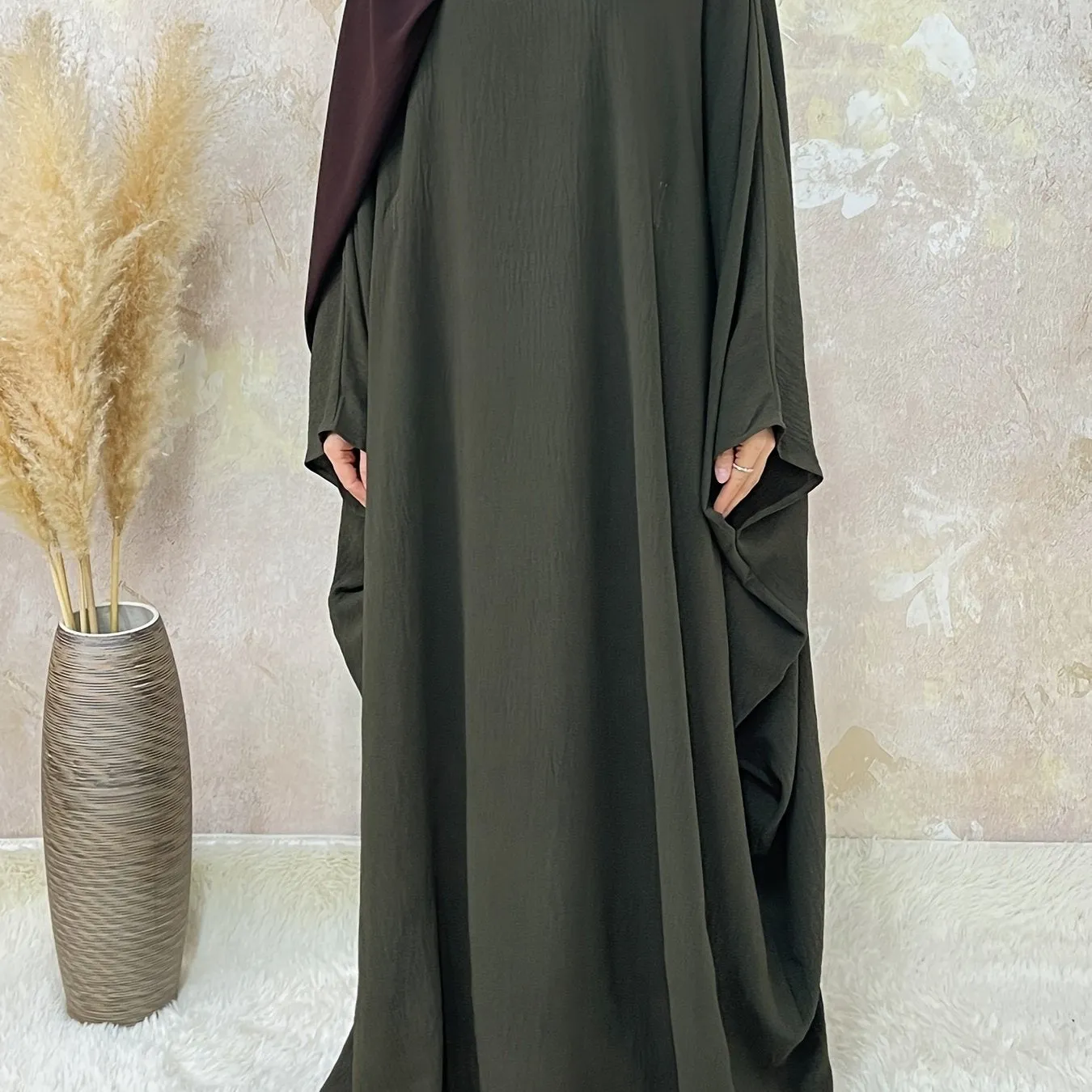 Ramadan Solid Simple Loose Modest Dress, Elegant Batwing Sleeve Maxi Length Dress, Women's Clothing
