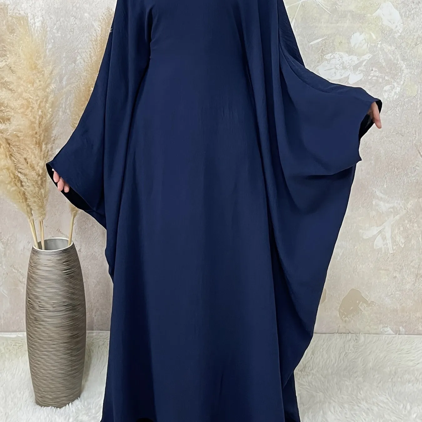 Ramadan Solid Simple Loose Modest Dress, Elegant Batwing Sleeve Maxi Length Dress, Women's Clothing
