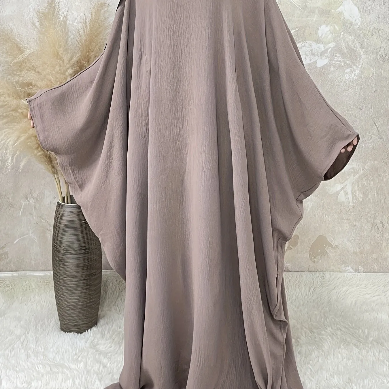 Ramadan Solid Simple Loose Modest Dress, Elegant Batwing Sleeve Maxi Length Dress, Women's Clothing