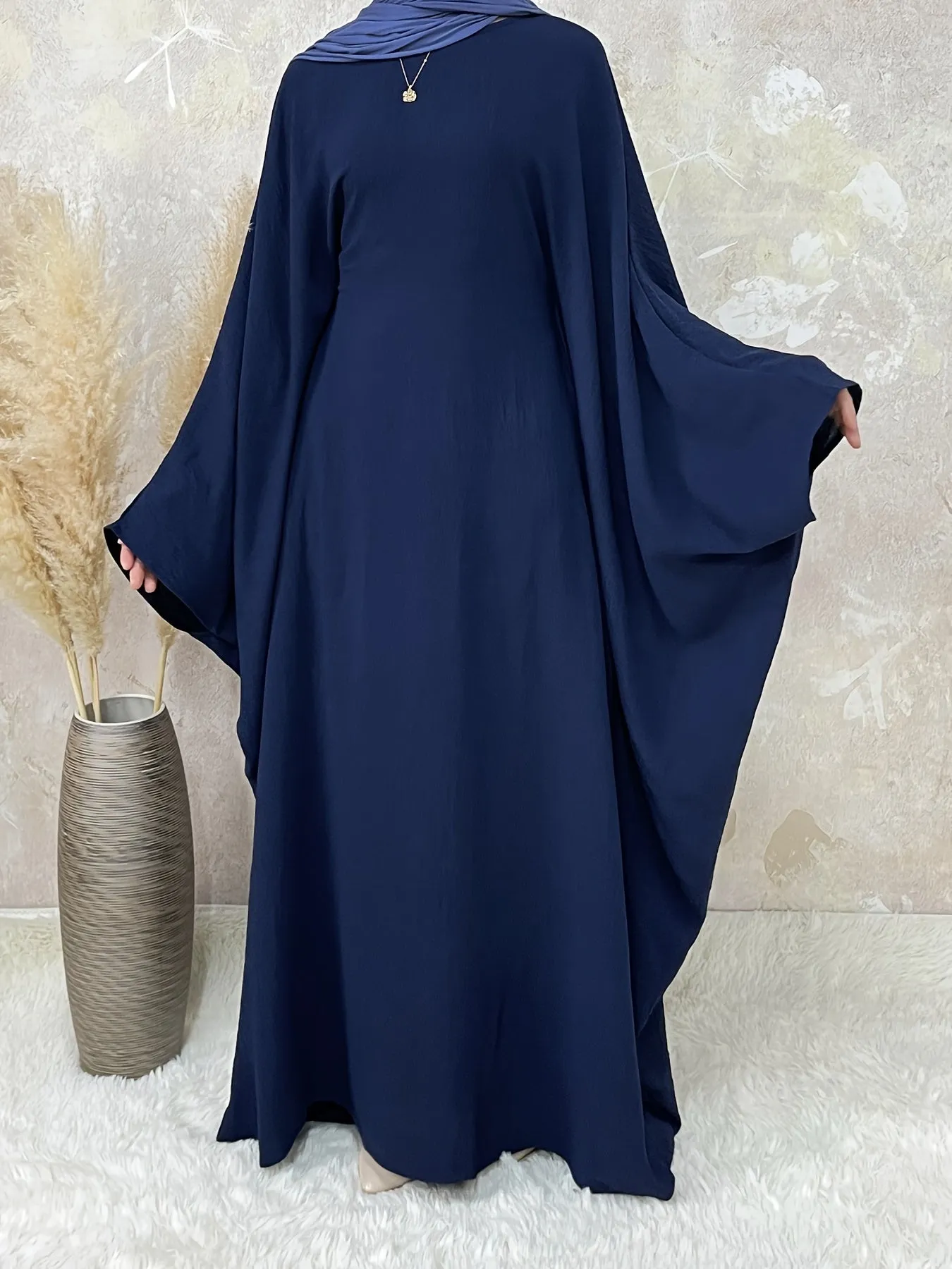 Ramadan Solid Simple Loose Modest Dress, Elegant Batwing Sleeve Maxi Length Dress, Women's Clothing
