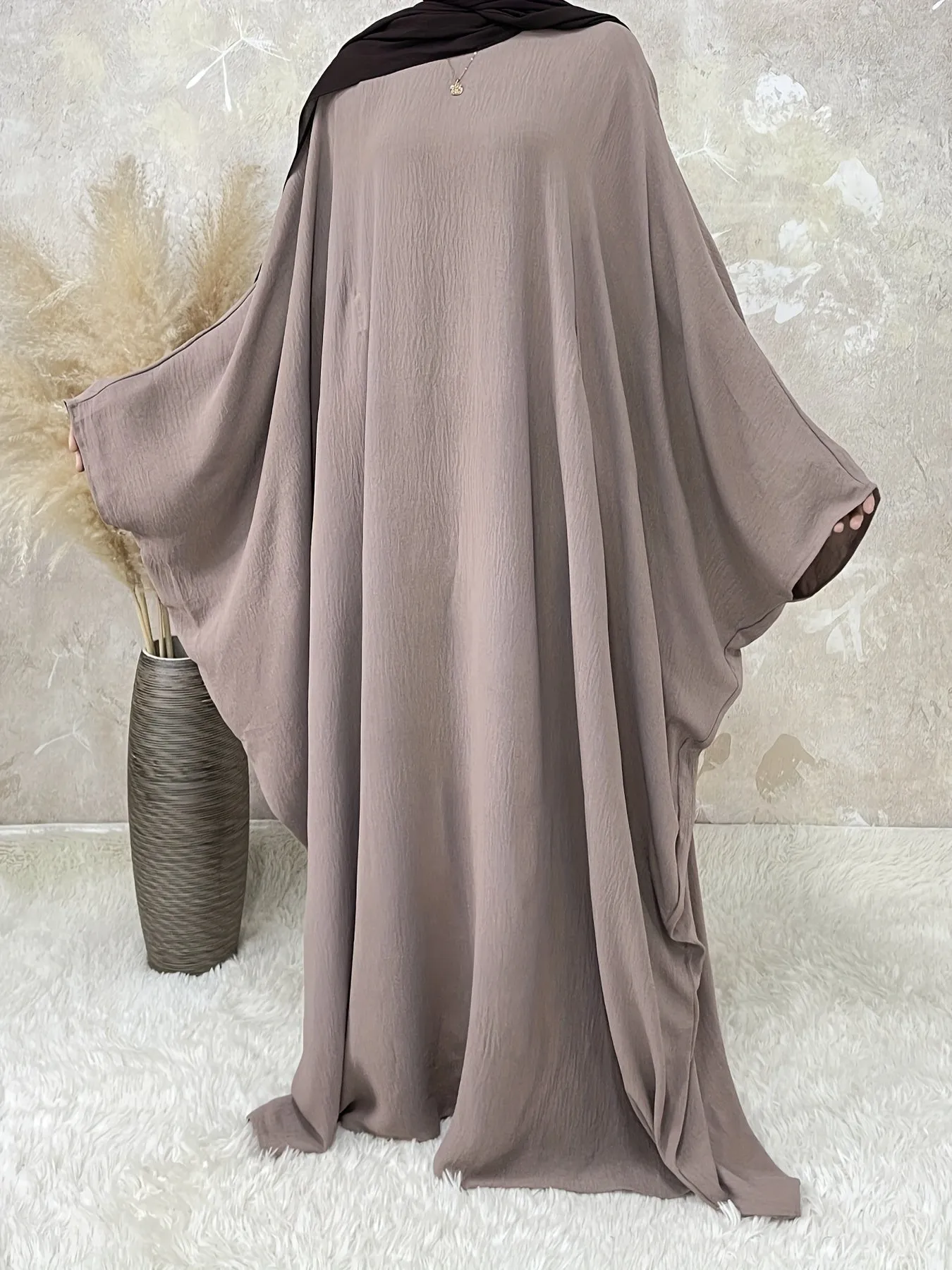 Ramadan Solid Simple Loose Modest Dress, Elegant Batwing Sleeve Maxi Length Dress, Women's Clothing