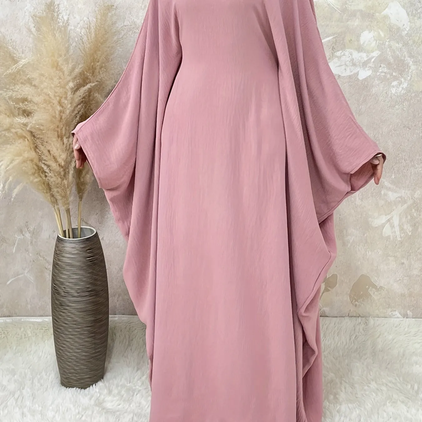 Ramadan Solid Simple Loose Modest Dress, Elegant Batwing Sleeve Maxi Length Dress, Women's Clothing