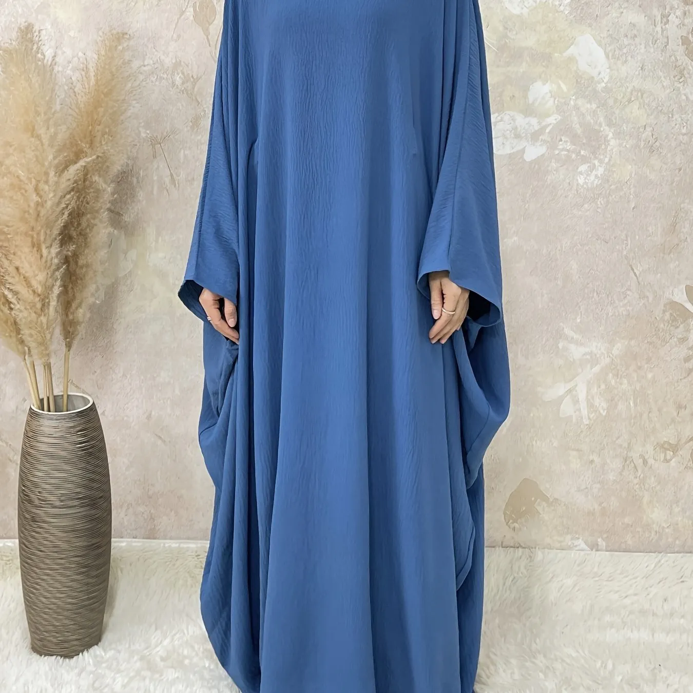 Ramadan Solid Simple Loose Modest Dress, Elegant Batwing Sleeve Maxi Length Dress, Women's Clothing