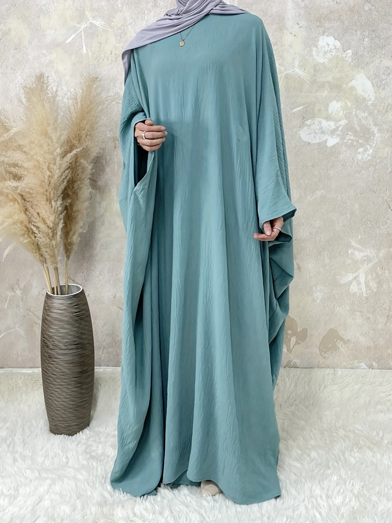 Ramadan Solid Simple Loose Modest Dress, Elegant Batwing Sleeve Maxi Length Dress, Women's Clothing