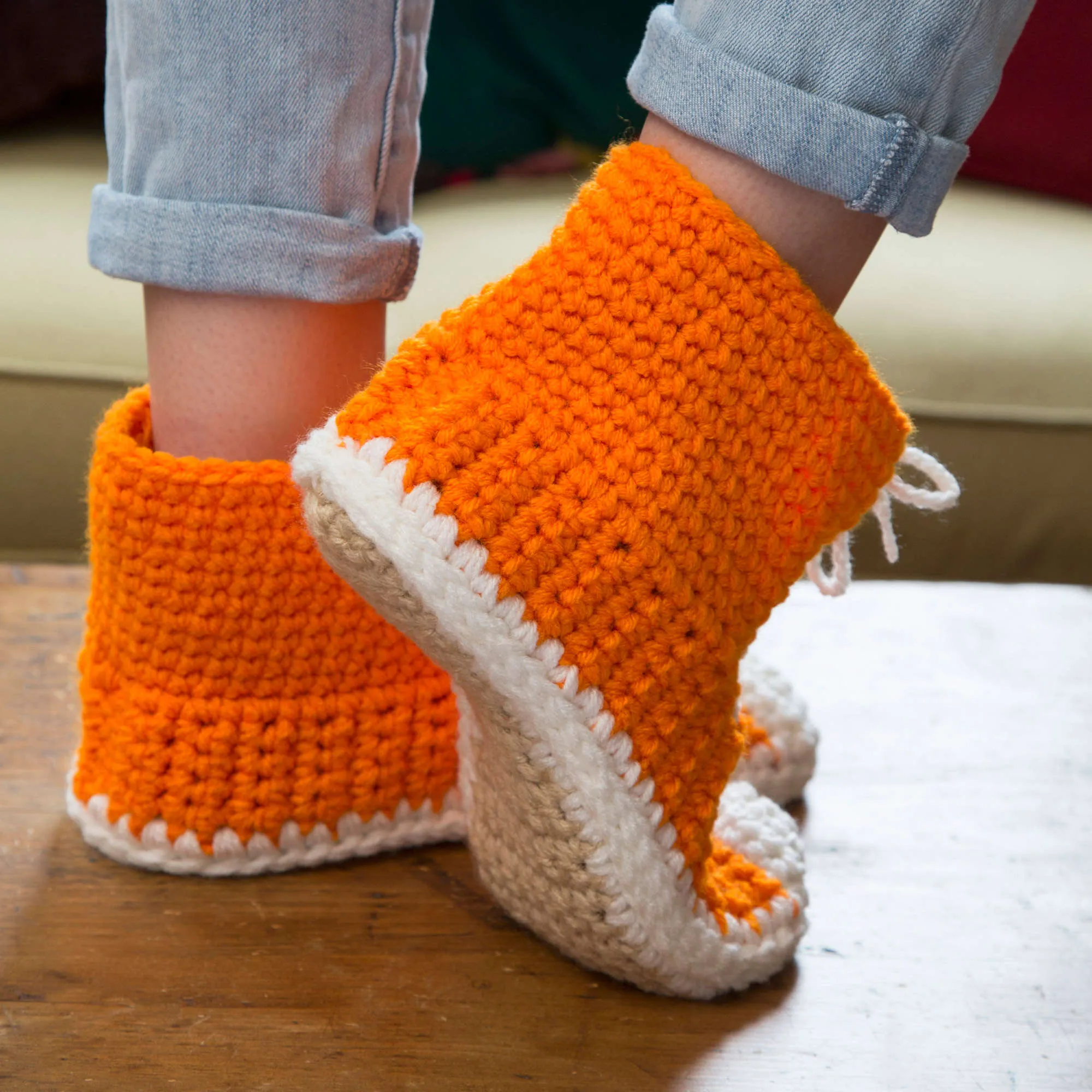 Red Heart Crochet Hi-Top Slipper Socks