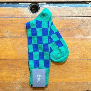 Regent - Cotton Socks - Tile Check - Green & Blue