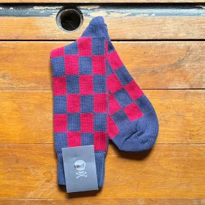 Regent - Cotton Socks - Tile Check - Raspberry Red & Blue