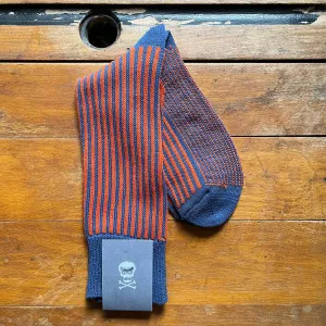 Regent - Cotton Socks - Vertical Stripes - Blue & Orange