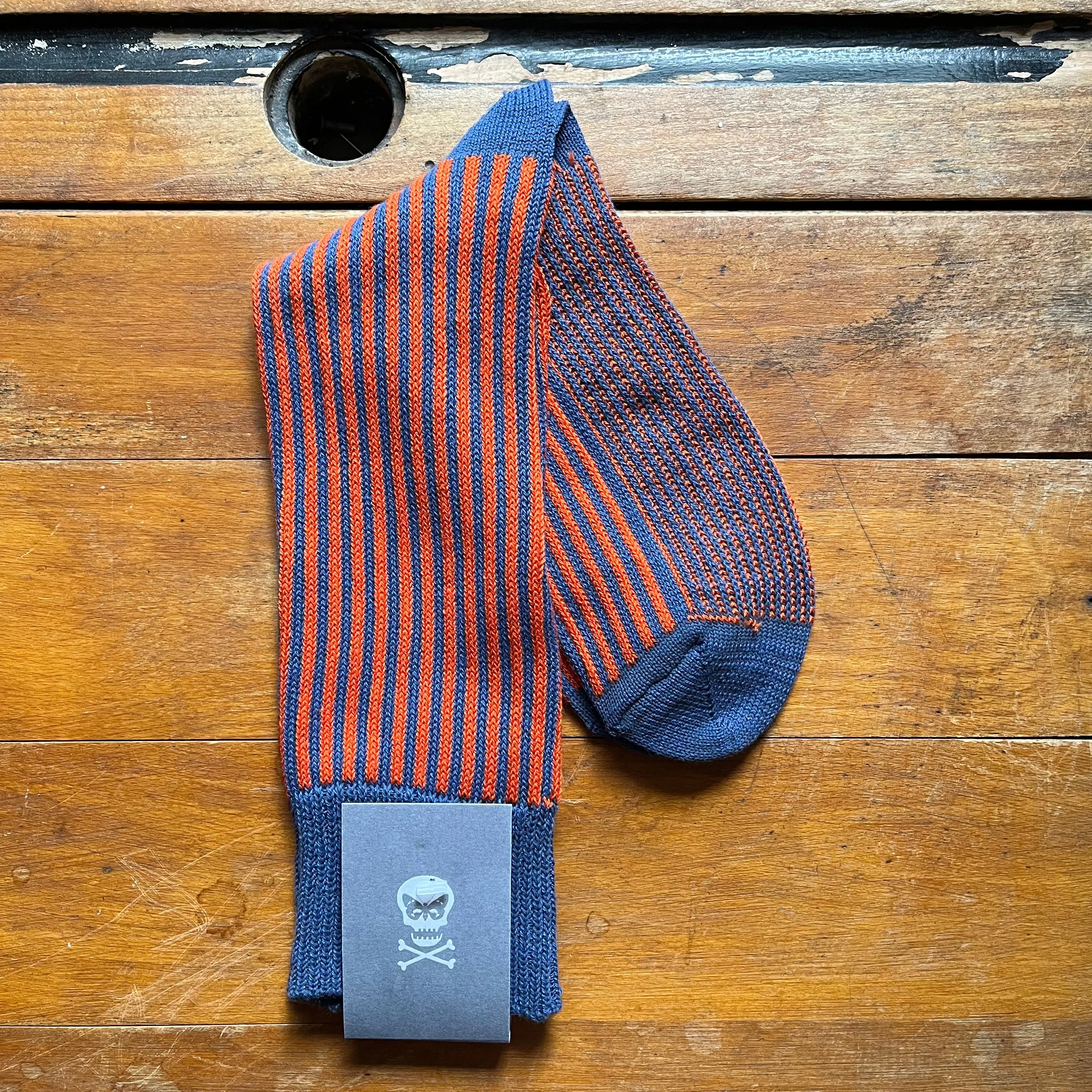 Regent - Cotton Socks - Vertical Stripes - Blue & Orange