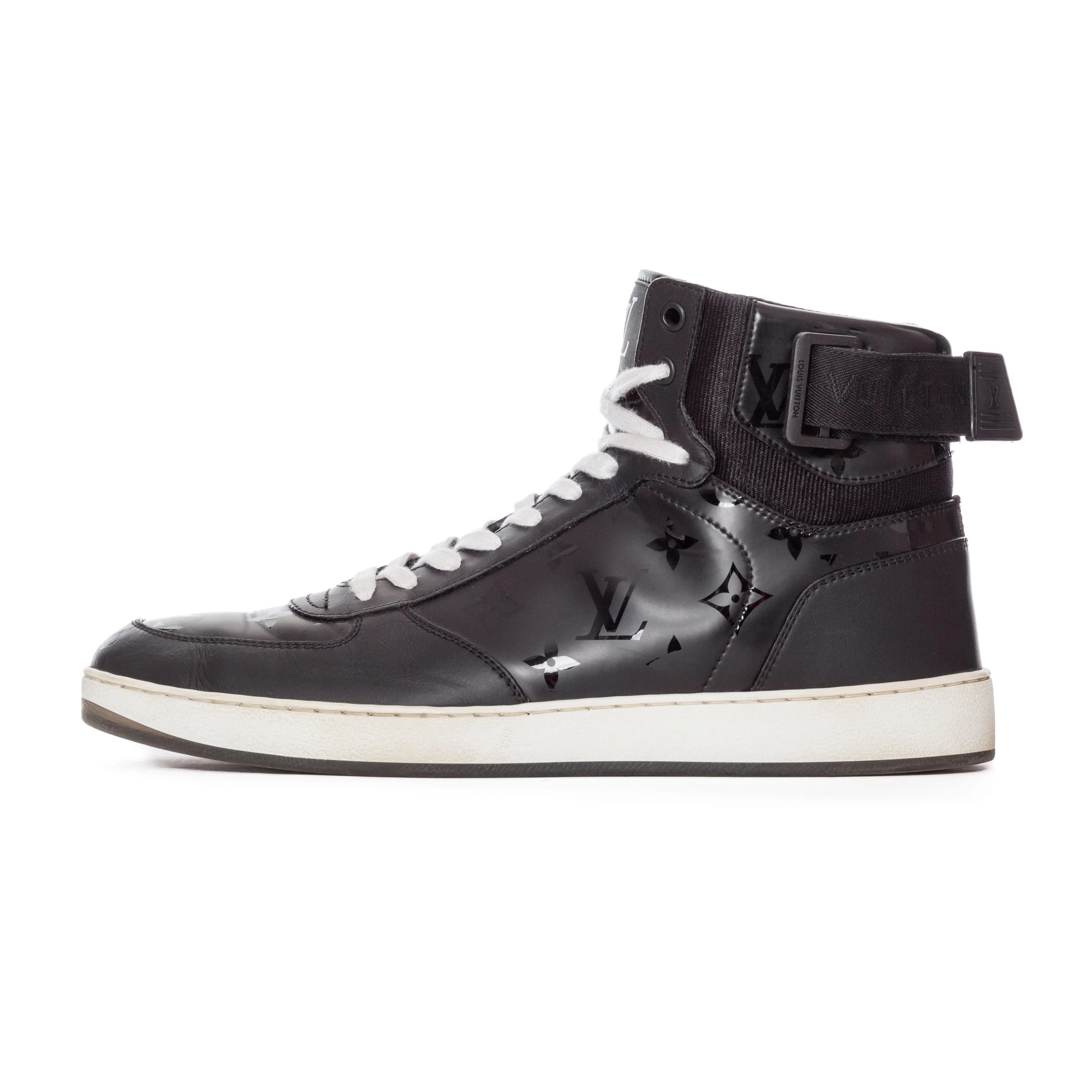 Rivoli Black Leather Monogram High-Top Sneakers Men's 8.5