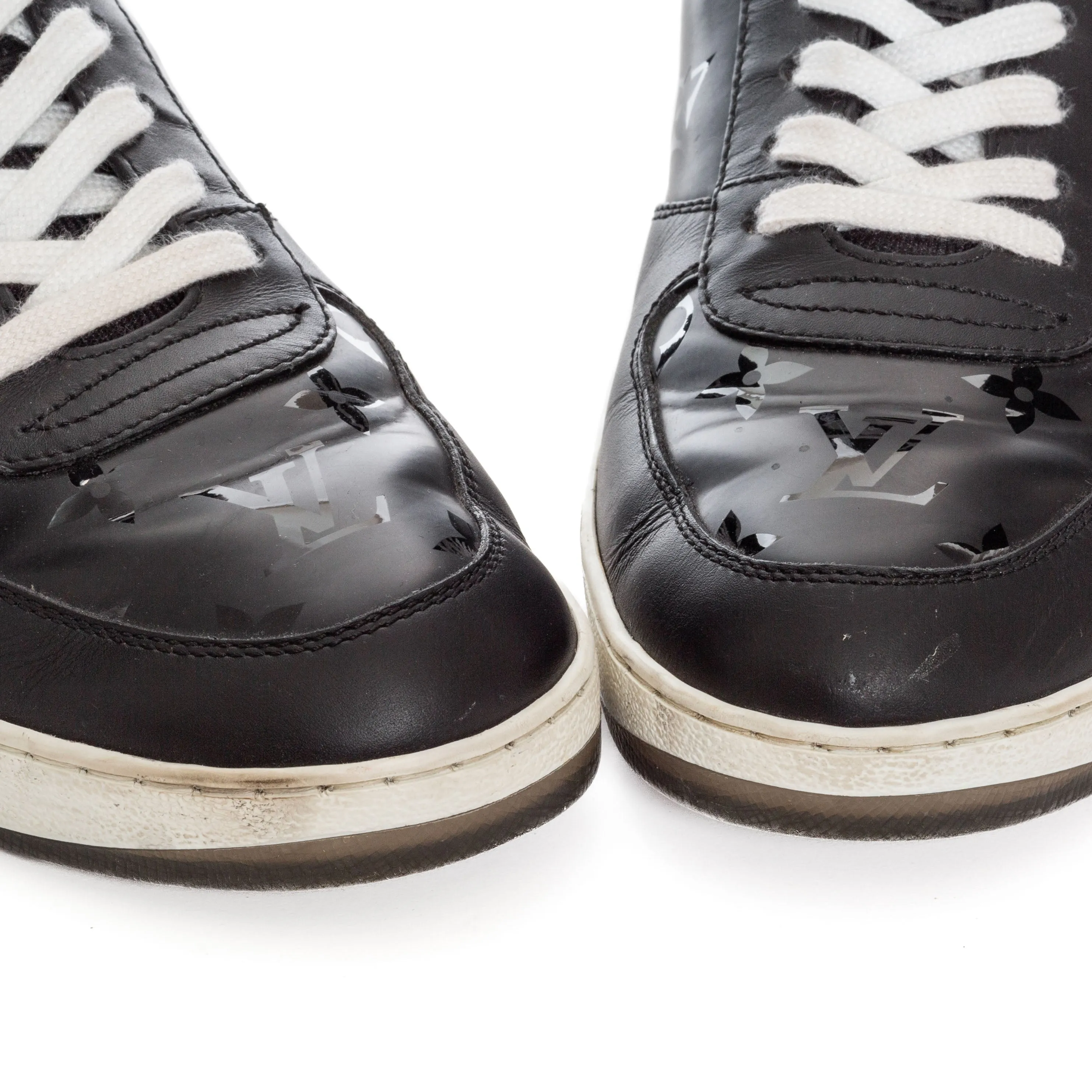 Rivoli Black Leather Monogram High-Top Sneakers Men's 8.5