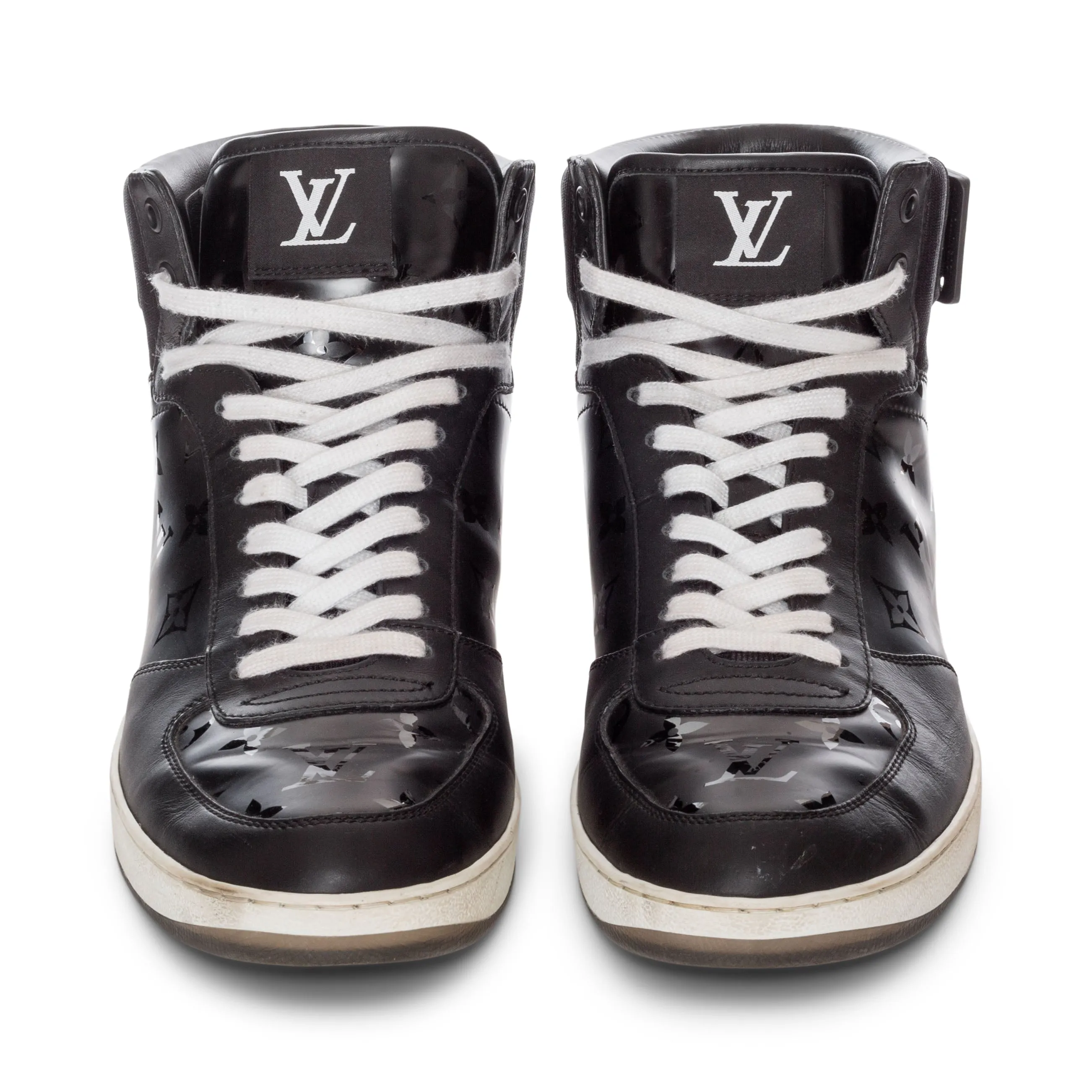 Rivoli Black Leather Monogram High-Top Sneakers Men's 8.5