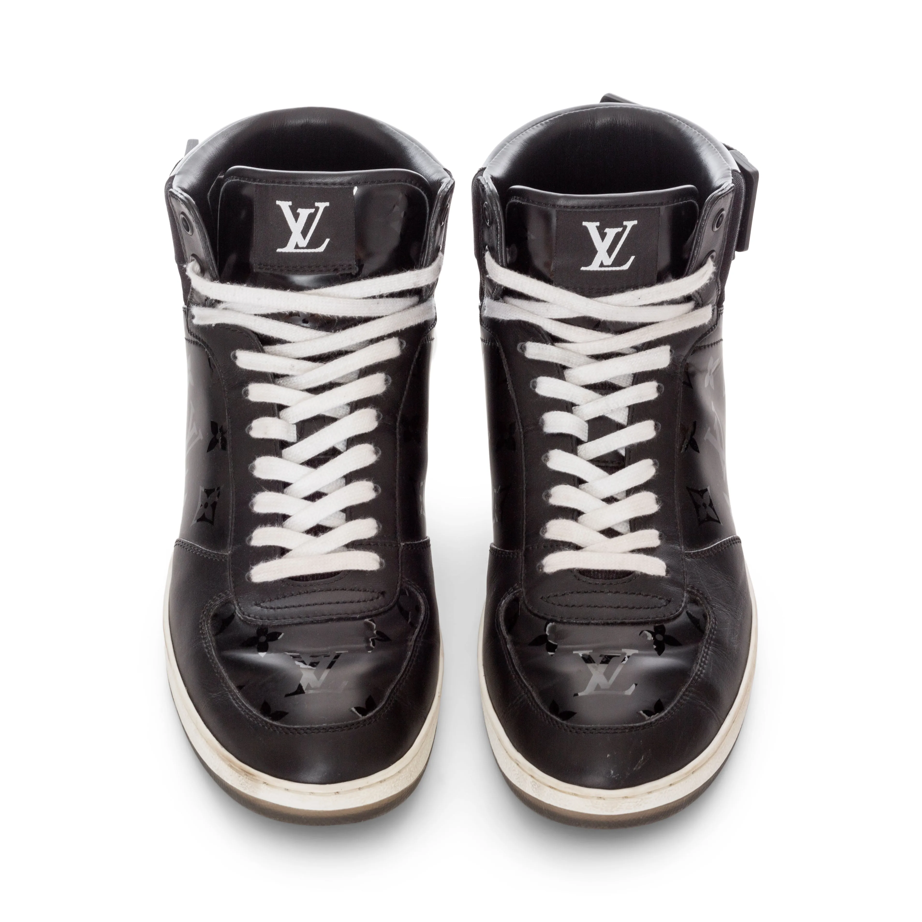 Rivoli Black Leather Monogram High-Top Sneakers Men's 8.5
