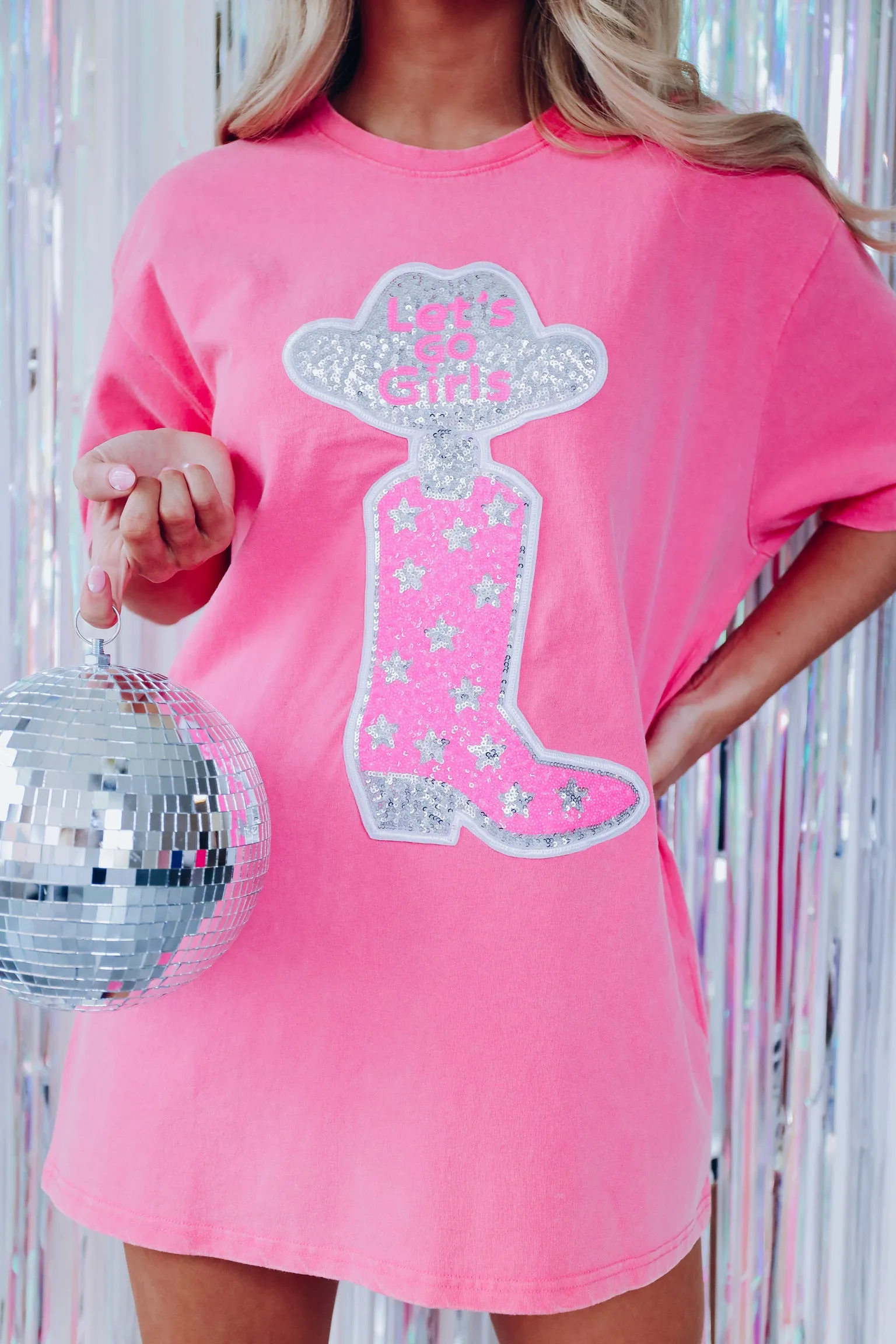Sequin Let's Go Girls Graphic Tee - Pink