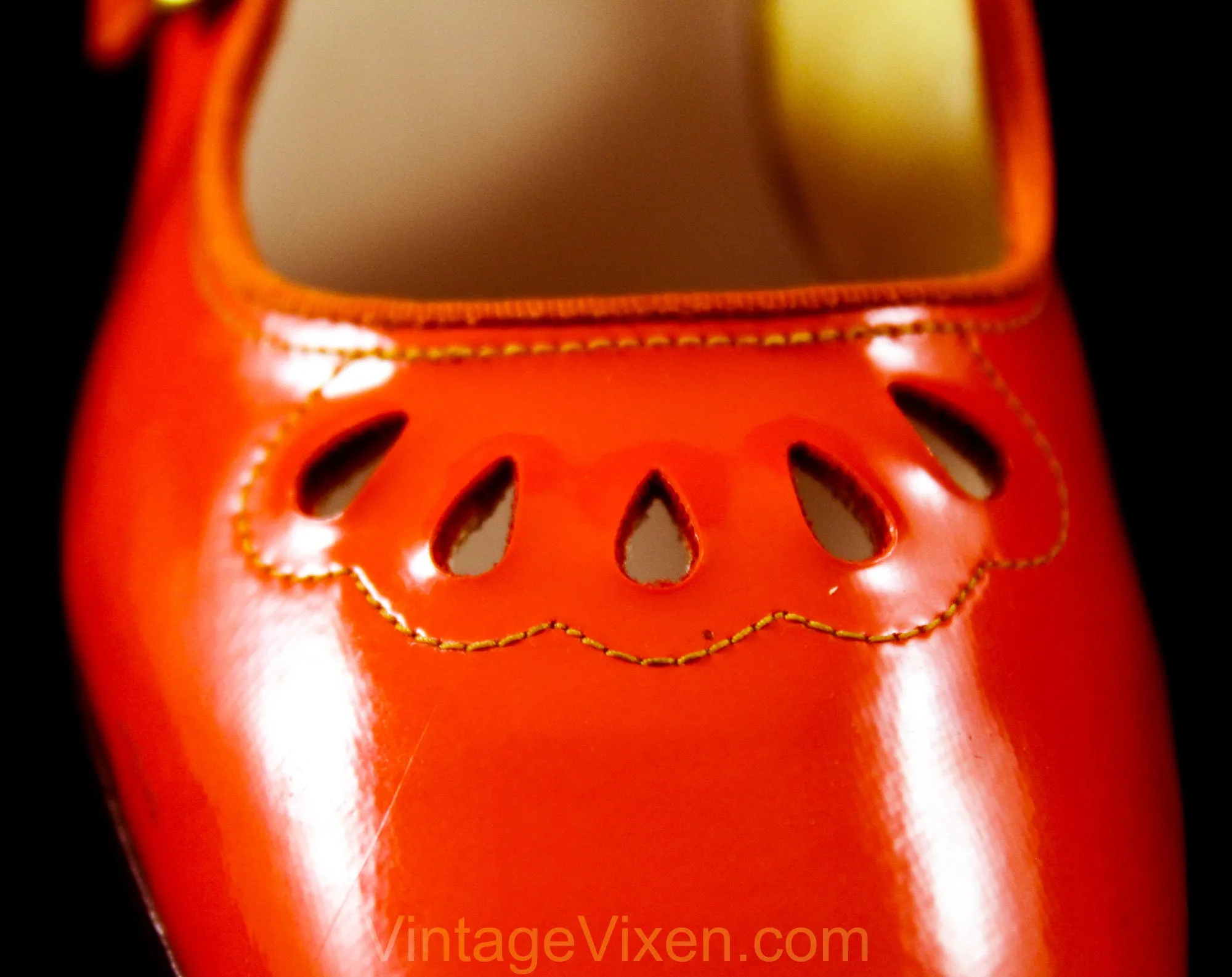Size 1 1/2 Girl's Mary Jane Orange Shoes - Authentic Mod 1960s Girls Bright Vivid Vinyl - Child Size 1.5 B - 60s Deadstock in Original Box