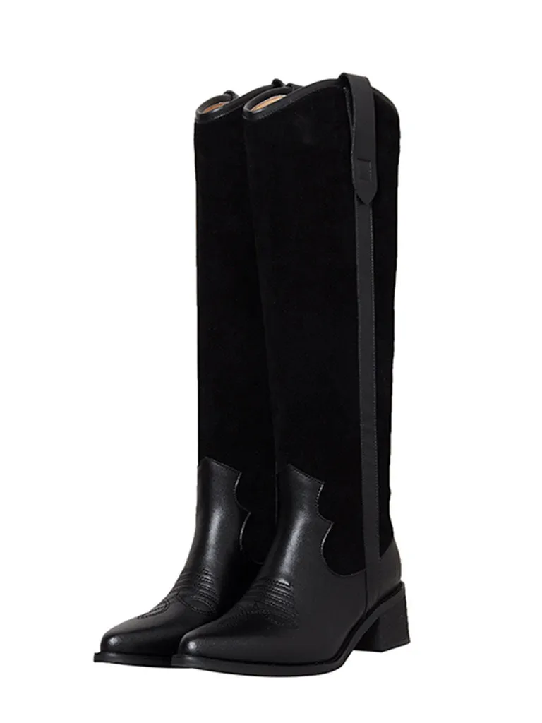 Solid Color Women's Chunky Heel Pointed Toe PU Leather Boho Boots
