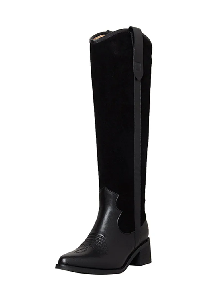 Solid Color Women's Chunky Heel Pointed Toe PU Leather Boho Boots