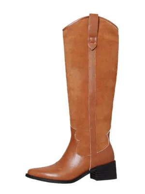 Solid Color Women's Chunky Heel Pointed Toe PU Leather Boho Boots