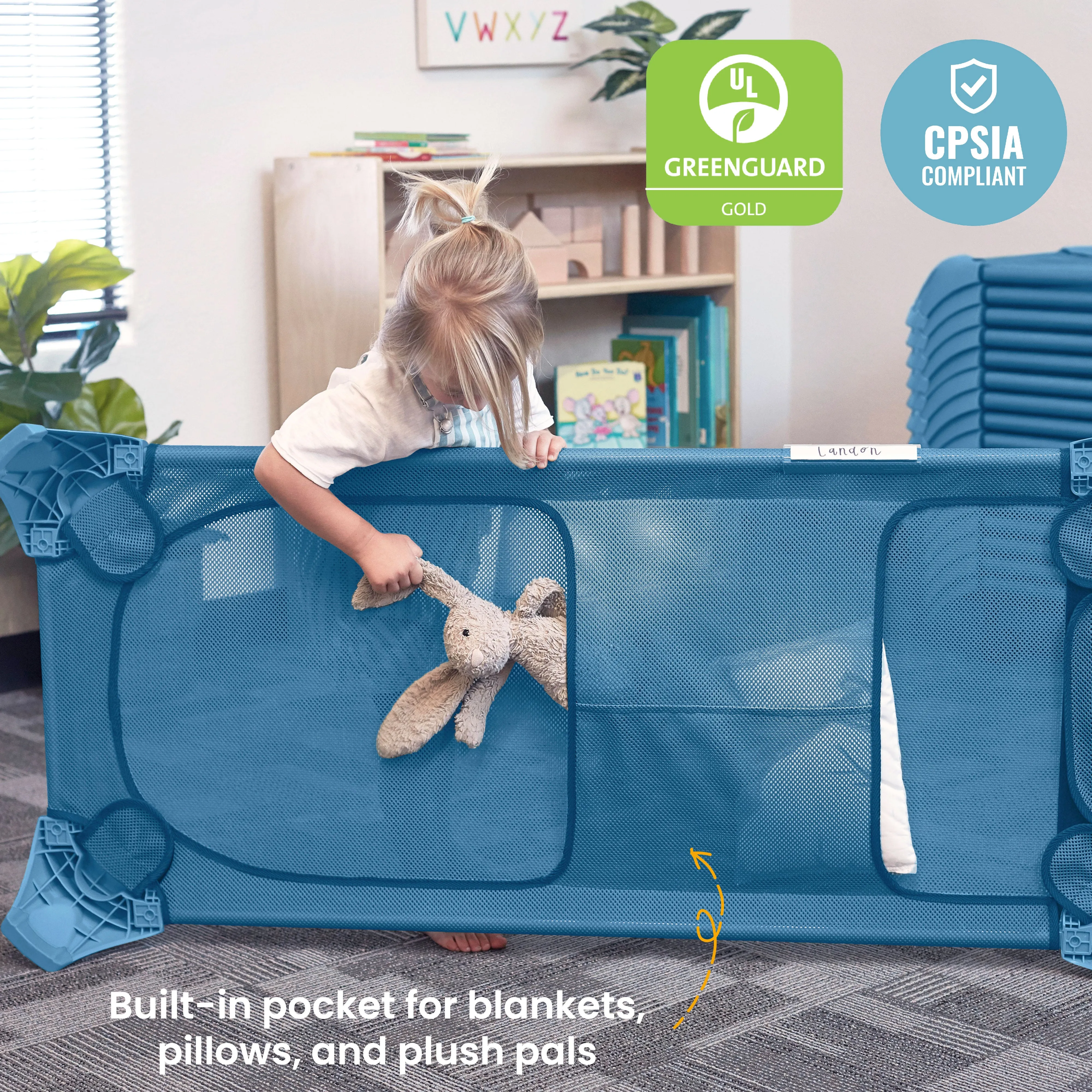 Stackable Cozy Cot with Blanket and Pillow Storage, Ready to Assemble, 6-Pack