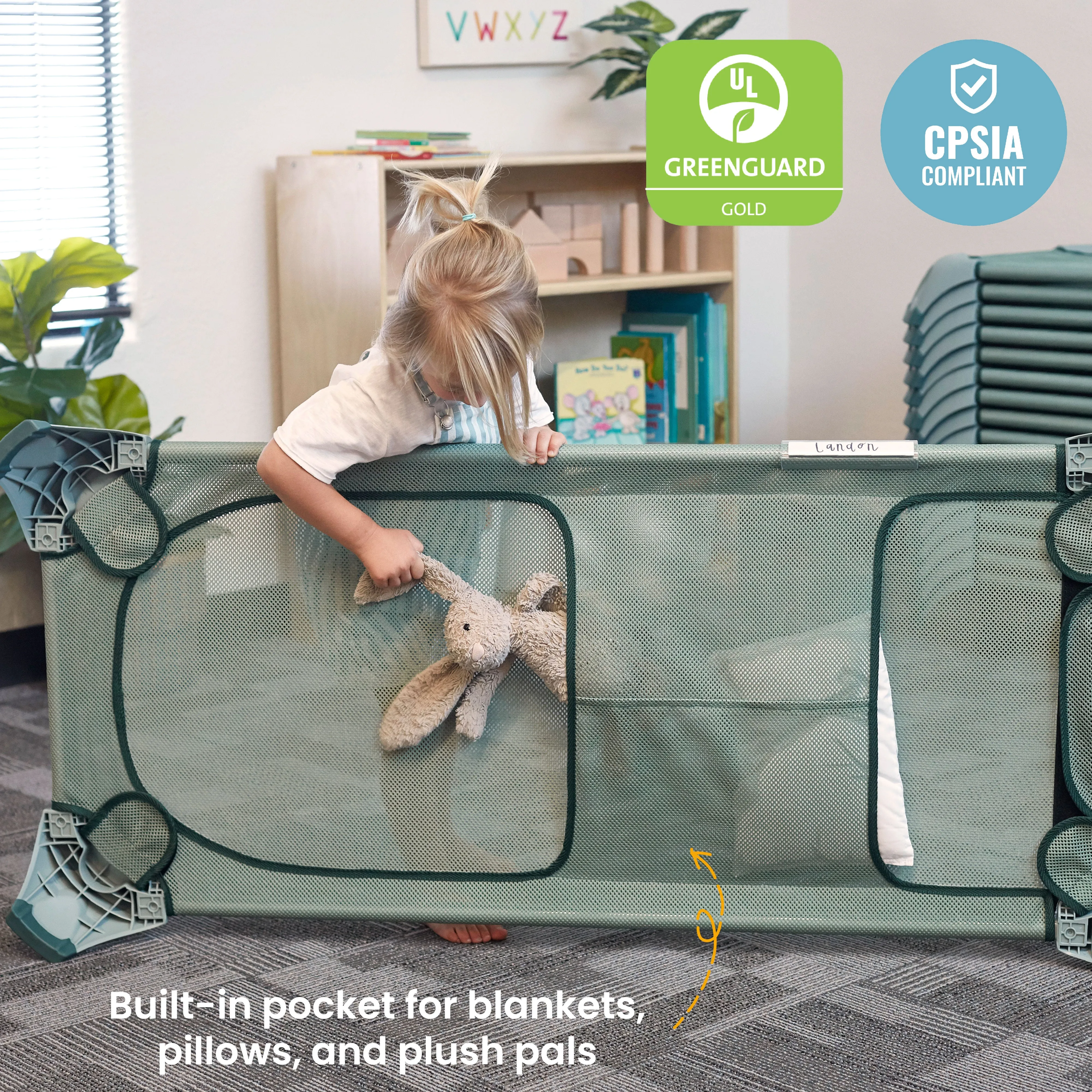 Stackable Cozy Cot with Blanket and Pillow Storage, Ready to Assemble, 6-Pack