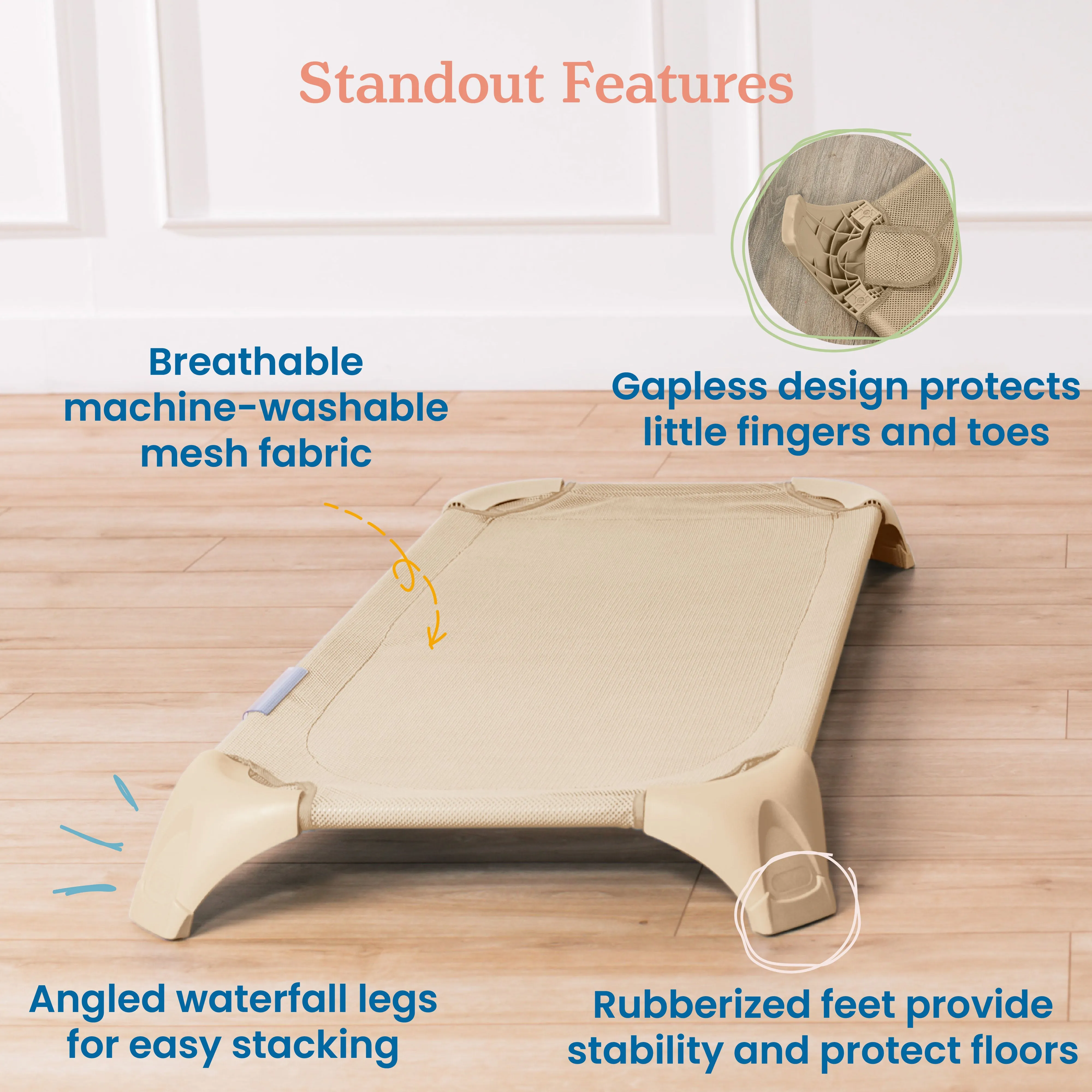 Stackable Cozy Cot with Blanket and Pillow Storage, Ready to Assemble, 6-Pack