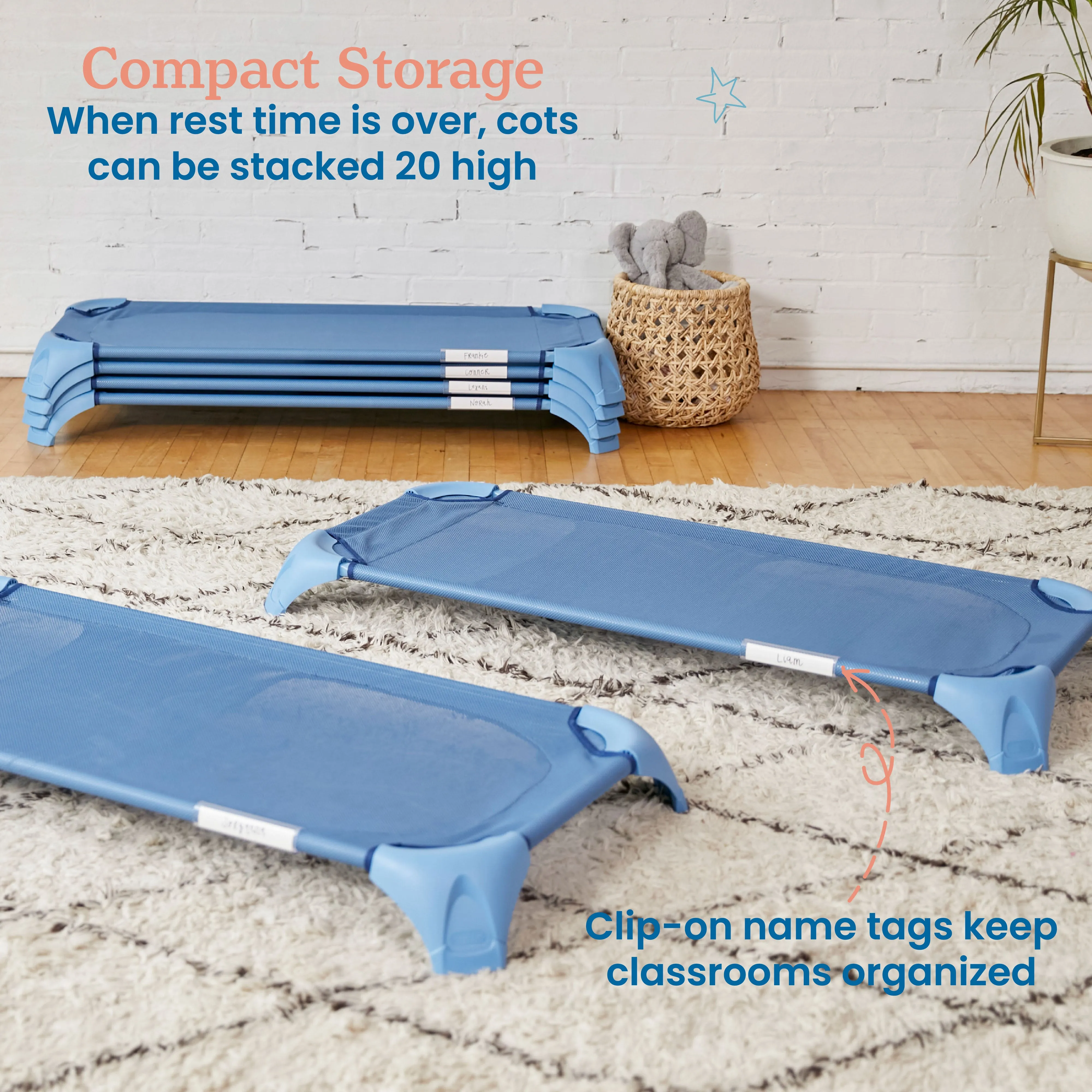 Stackable Cozy Cot with Blanket and Pillow Storage, Ready to Assemble, 6-Pack