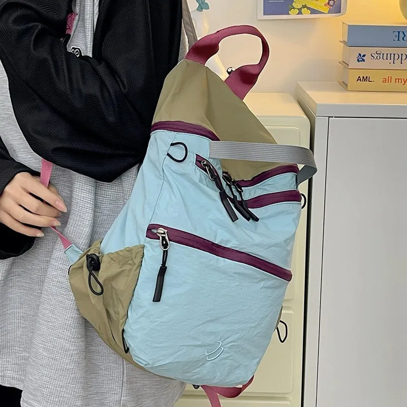 Summer Thin Contrast Color Backpack Female Korean Style Middle School Student Schoolbag Outdoor Mountaineering Bag Lightweight Exercise Backpack Male