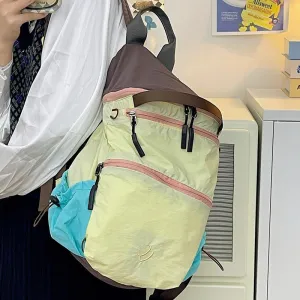 Summer Thin Contrast Color Backpack Female Korean Style Middle School Student Schoolbag Outdoor Mountaineering Bag Lightweight Exercise Backpack Male