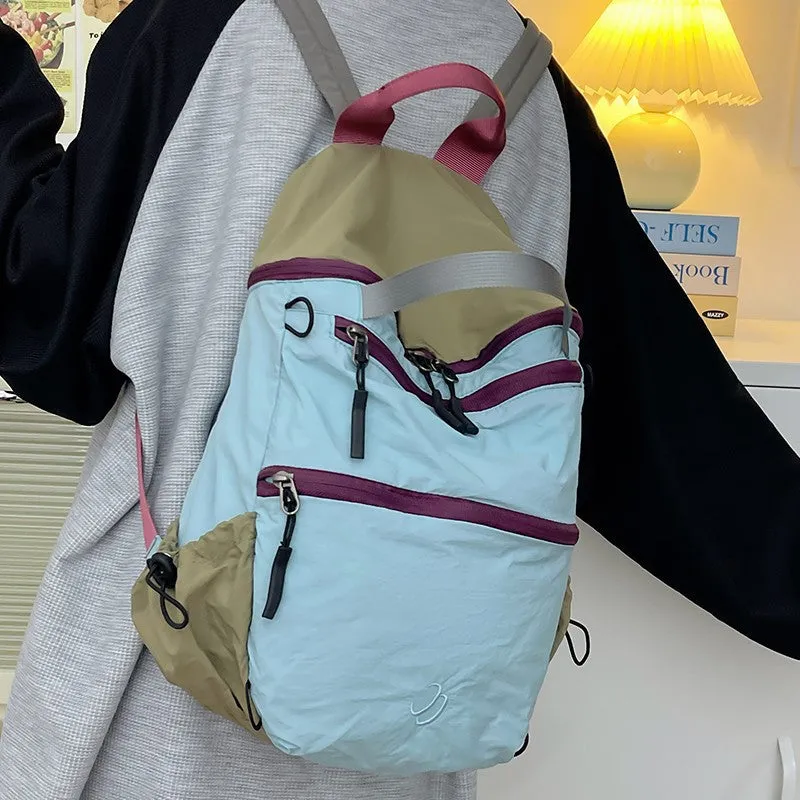 Summer Thin Contrast Color Backpack Female Korean Style Middle School Student Schoolbag Outdoor Mountaineering Bag Lightweight Exercise Backpack Male