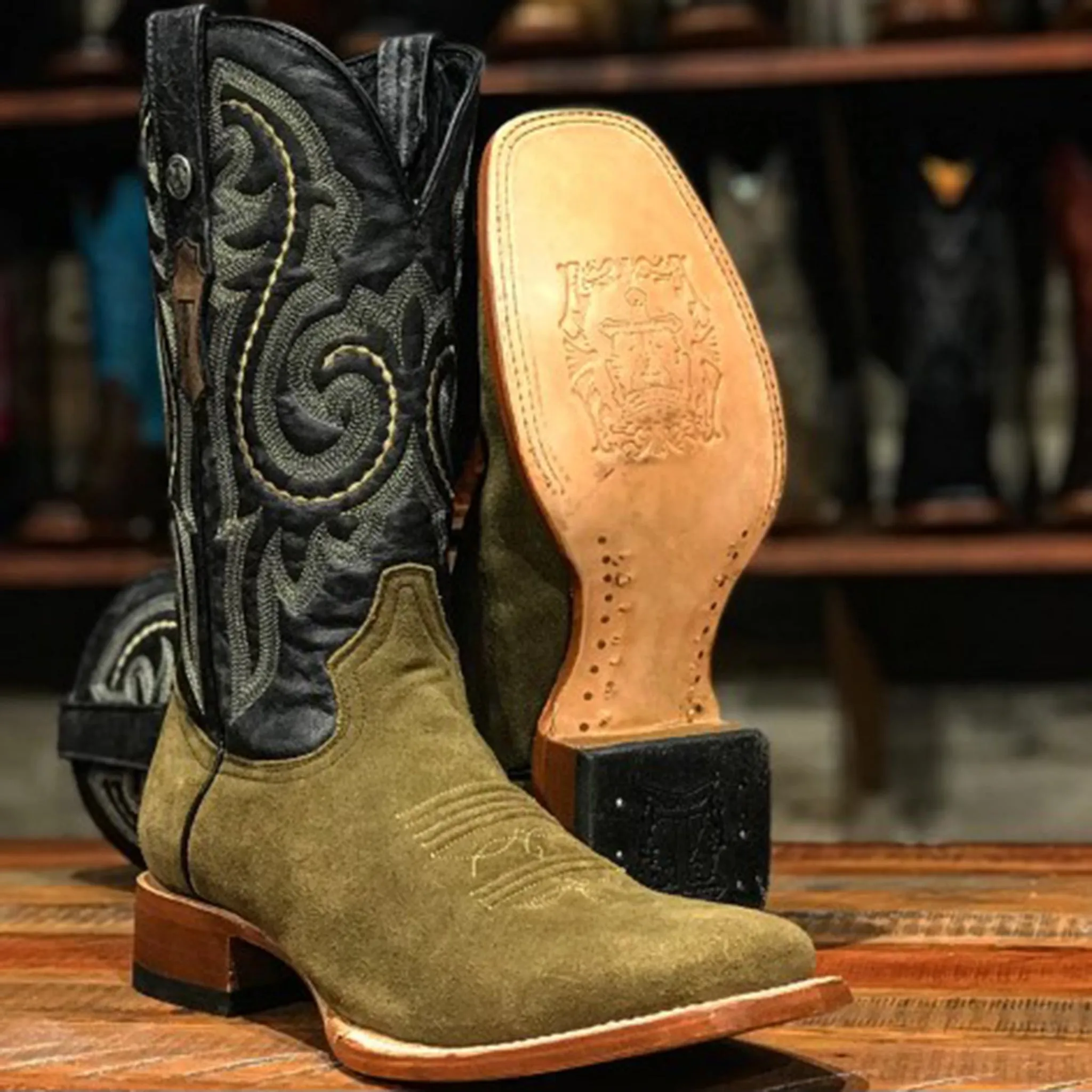 Tanner Mark Men's Camel Sage Roughout Square Toe Boot