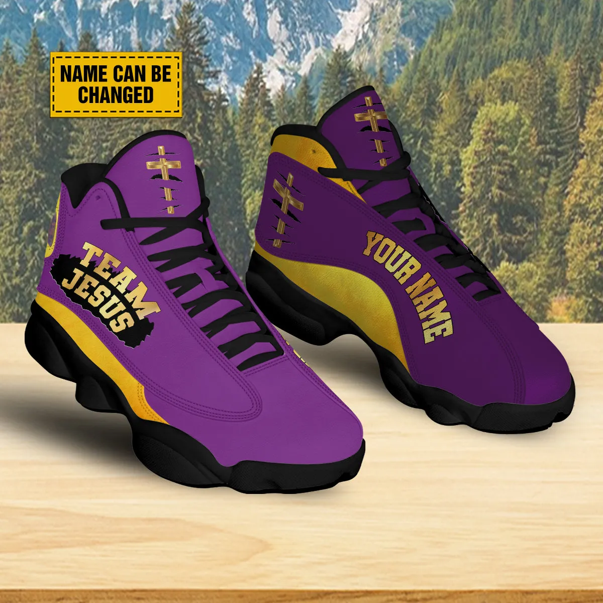 Teesdily | Personalized Purple Jesus Basketball Shoes, Team Jesus Running Shoes, Christian Religious Gift, Unisex Basketball Shoes With Thick Soles