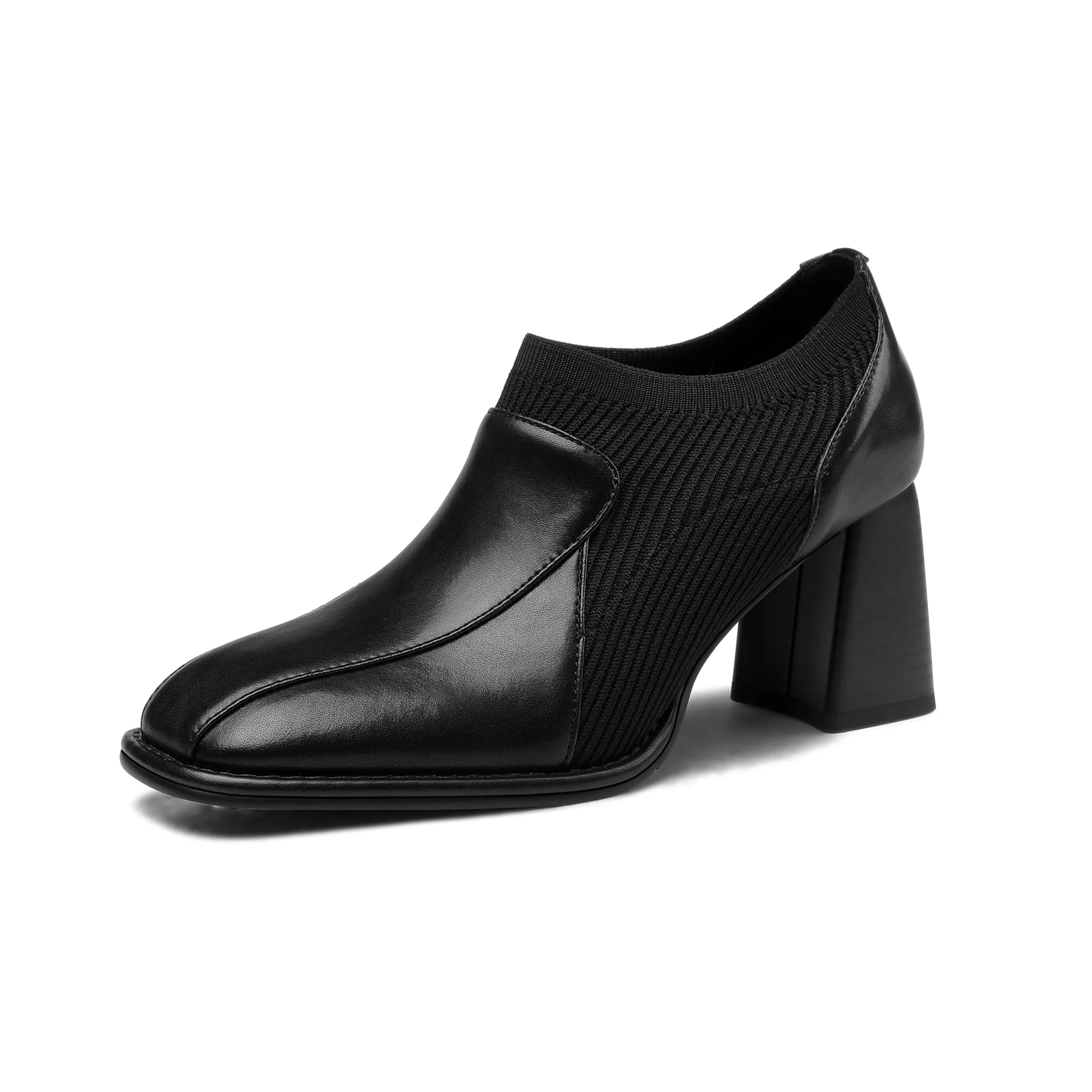 TinaCus Women's Square Toe Genuine Leather & Woolen Handmade Mid Chunky Heels Casual Shoes