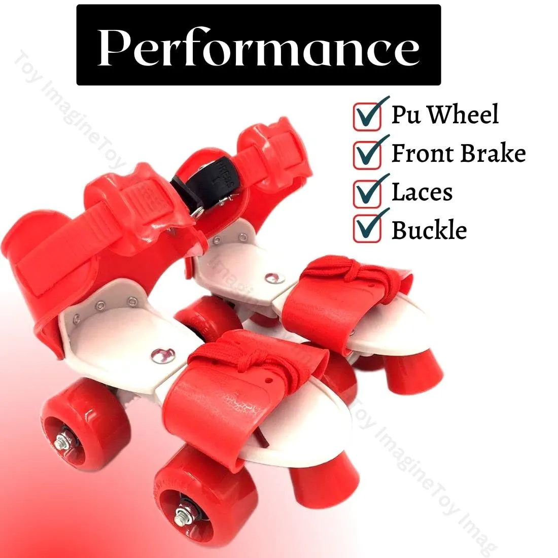 Toy Imagine™ Red Beginner Roller Inline Skating with Adjustable Size and Front Break for Skates for Kids 4-8 Years Polyurethane 4 Wheels Skates with School Sports