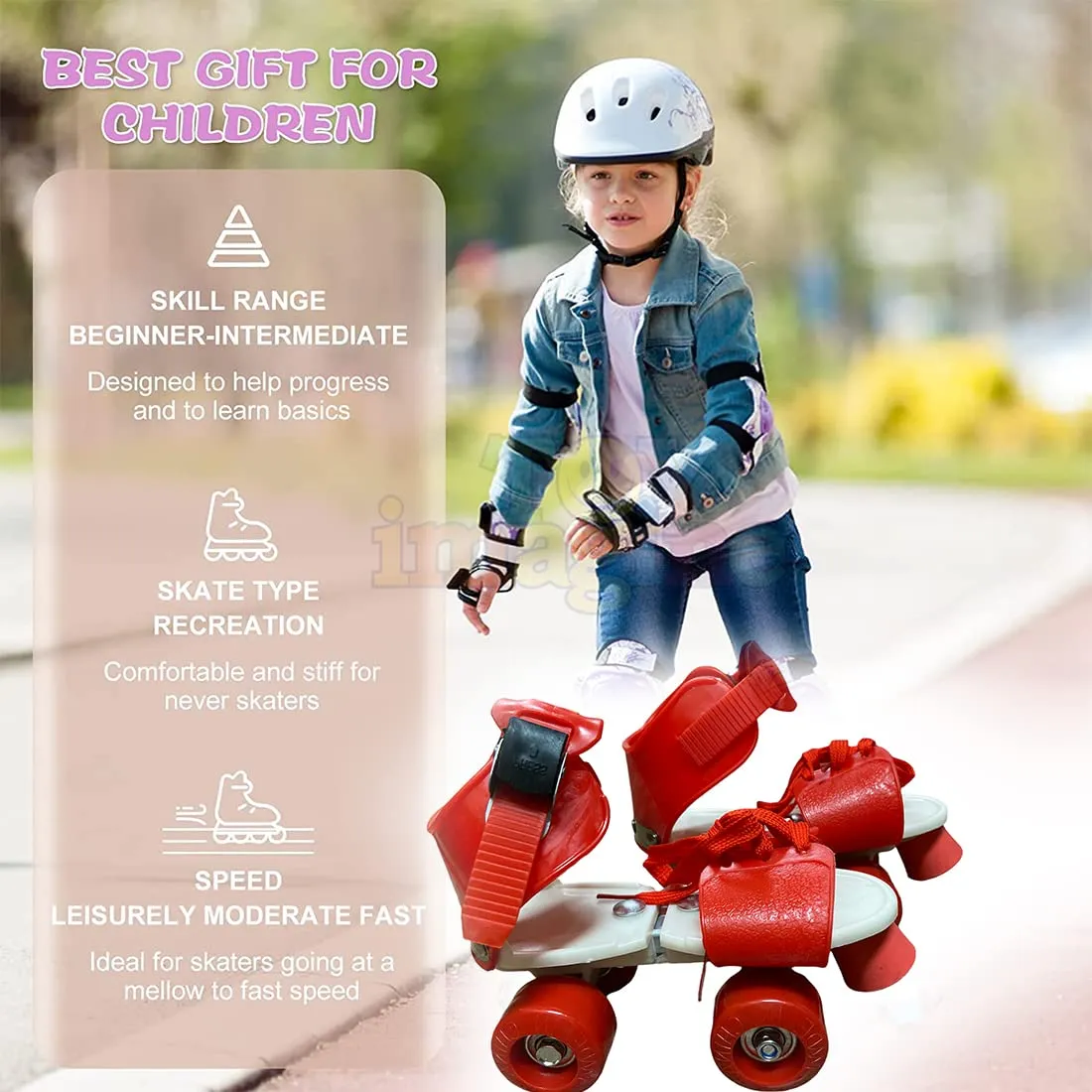 Toy Imagine™ Red Beginner Roller Inline Skating with Adjustable Size and Front Break for Skates for Kids 4-8 Years Polyurethane 4 Wheels Skates with School Sports