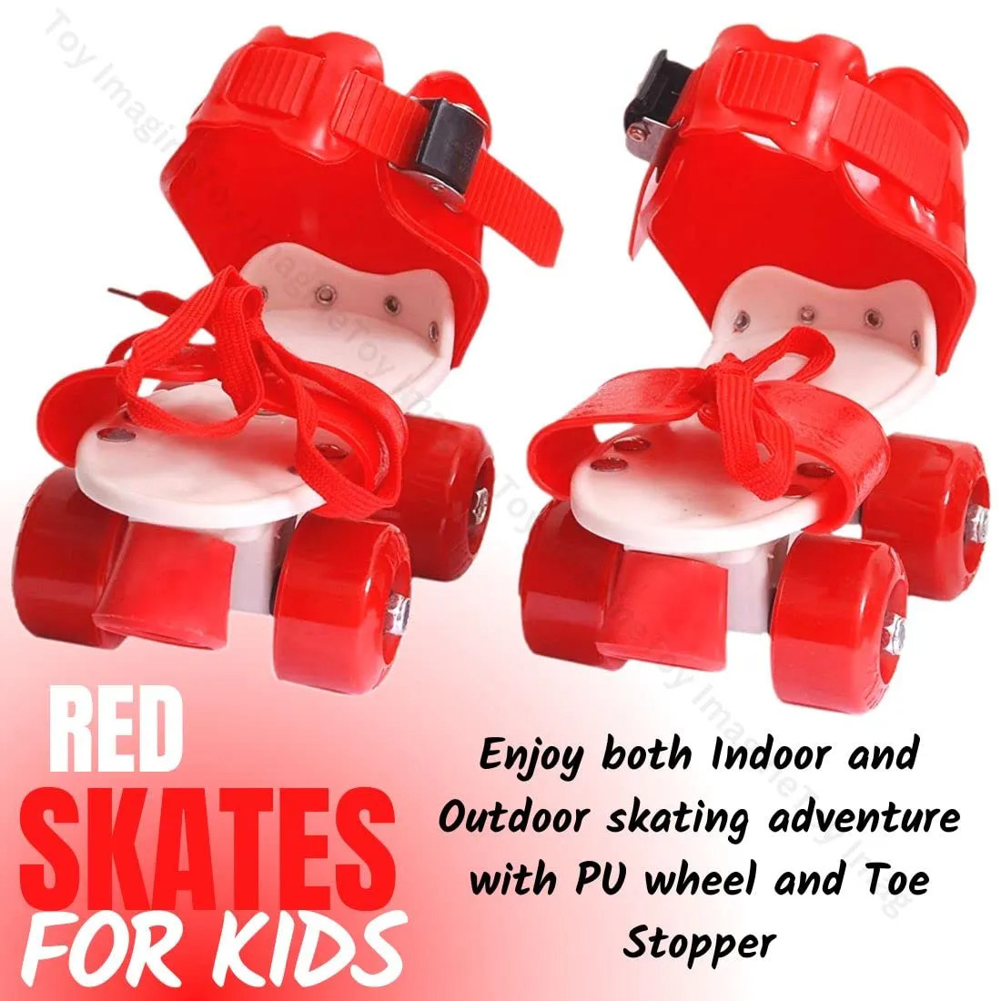Toy Imagine™ Red Beginner Roller Inline Skating with Adjustable Size and Front Break for Skates for Kids 4-8 Years Polyurethane 4 Wheels Skates with School Sports