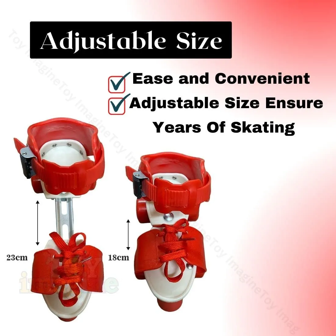 Toy Imagine™ Red Beginner Roller Inline Skating with Adjustable Size and Front Break for Skates for Kids 4-8 Years Polyurethane 4 Wheels Skates with School Sports