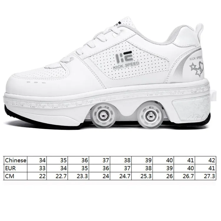Two-Purpose Skating Shoes Deformation Shoes Double Row Rune Roller Skates Shoes, Size: 33(Low-top Without Light (White))