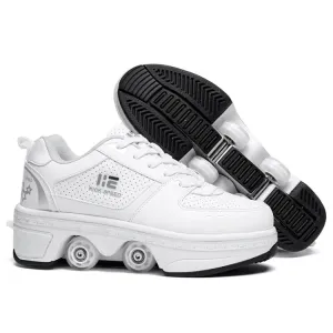 Two-Purpose Skating Shoes Deformation Shoes Double Row Rune Roller Skates Shoes, Size: 33(Low-top Without Light (White))