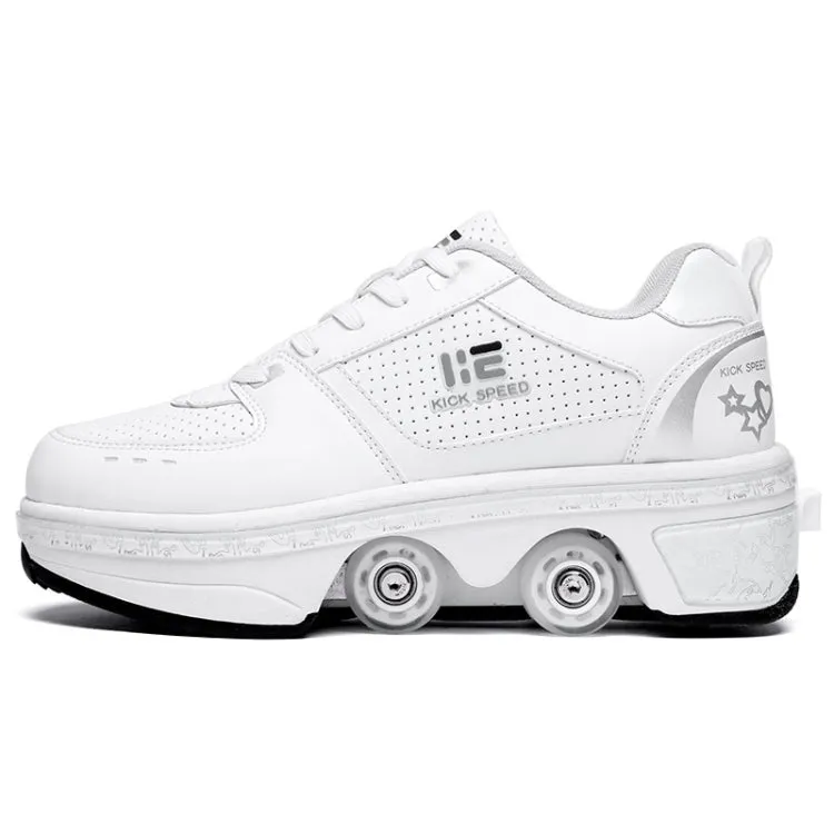 Two-Purpose Skating Shoes Deformation Shoes Double Row Rune Roller Skates Shoes, Size: 33(Low-top Without Light (White))