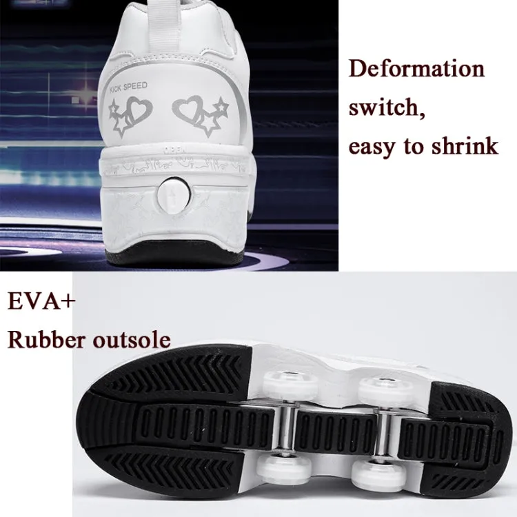 Two-Purpose Skating Shoes Deformation Shoes Double Row Rune Roller Skates Shoes, Size: 33(Low-top Without Light (White))