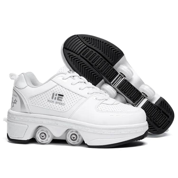 Two-Purpose Skating Shoes Deformation Shoes Double Row Rune Roller Skates Shoes, Size: 33(Low-top Without Light (White))