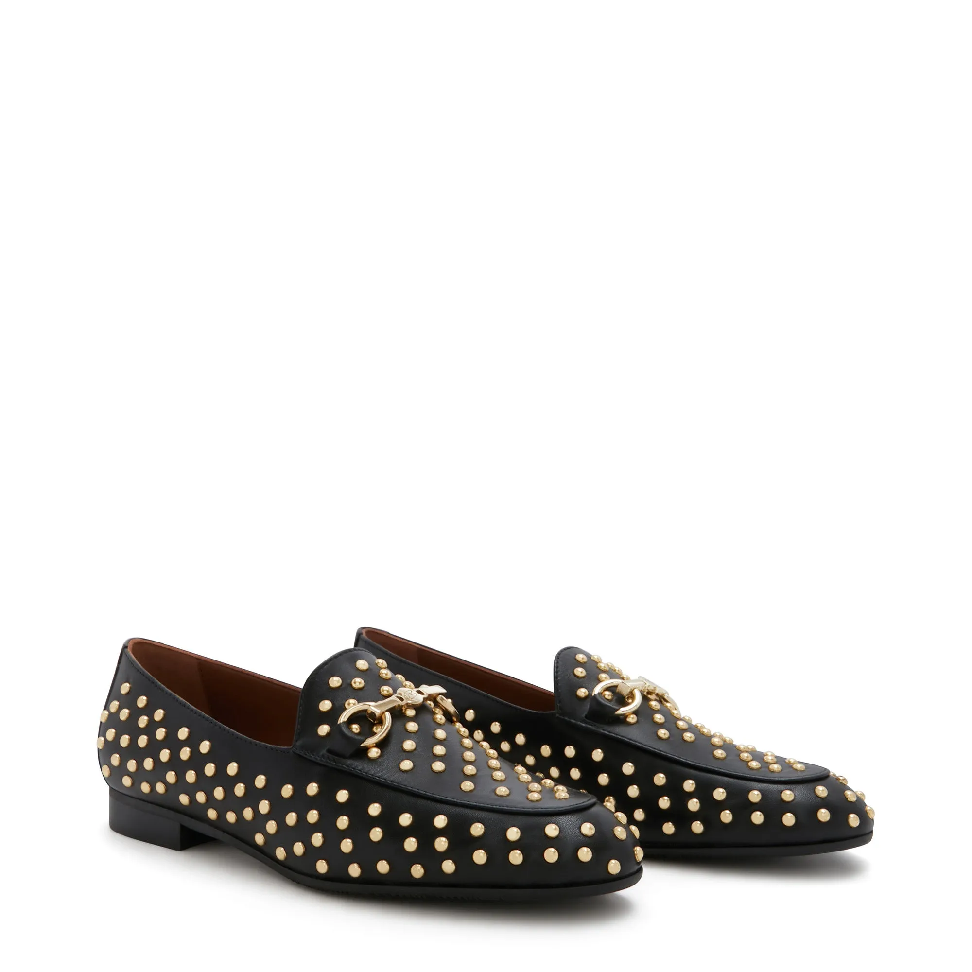 Vendôme Fleur black calfskin leather studded loafers
