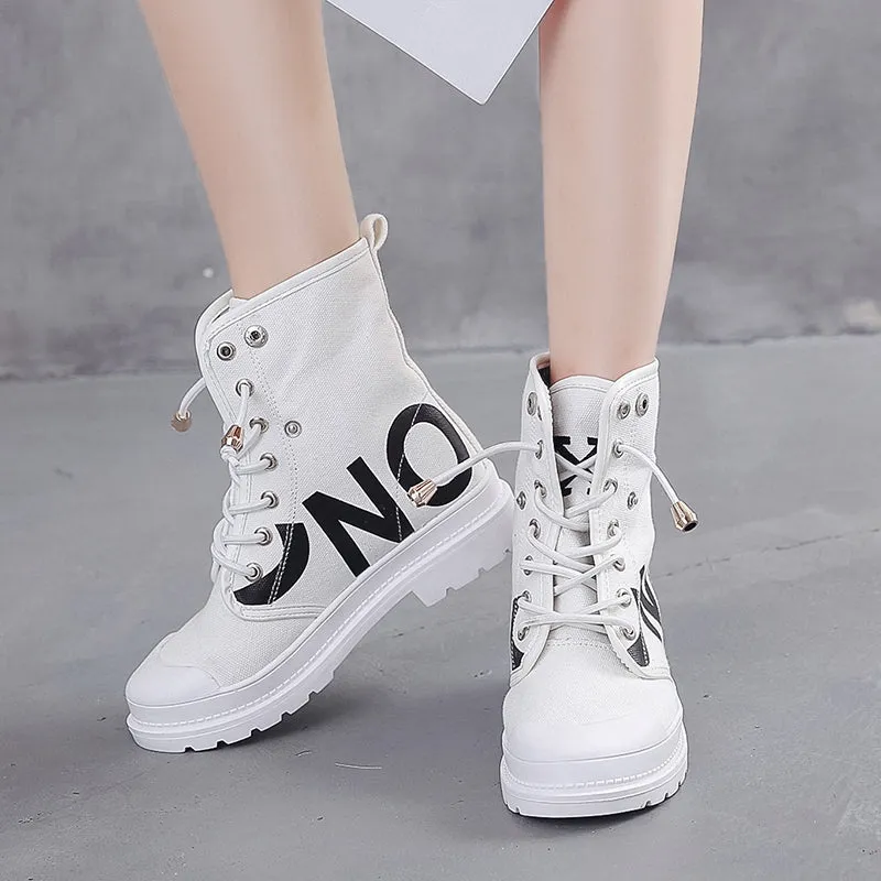 Vulcanized Platform Women's Mesh High-top Lace-up Casual Shoes Walking Sneakers Boots